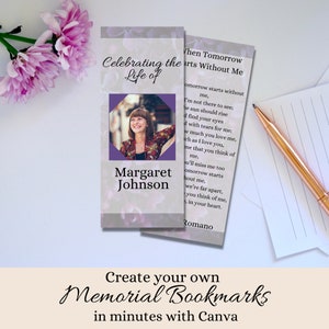 Modèle de signet funéraire, Canva Funeral imprimable, souvenir commémoratif modifiable, En mémoire aimante, Perte de mère, Perte de père Lilas BM06