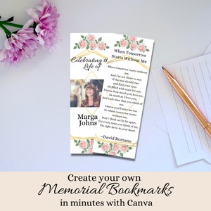 Modèle de signet funéraire, Canva Funeral imprimable, souvenir commémoratif modifiable, En mémoire aimante, Perte de mère, Perte de père BM01