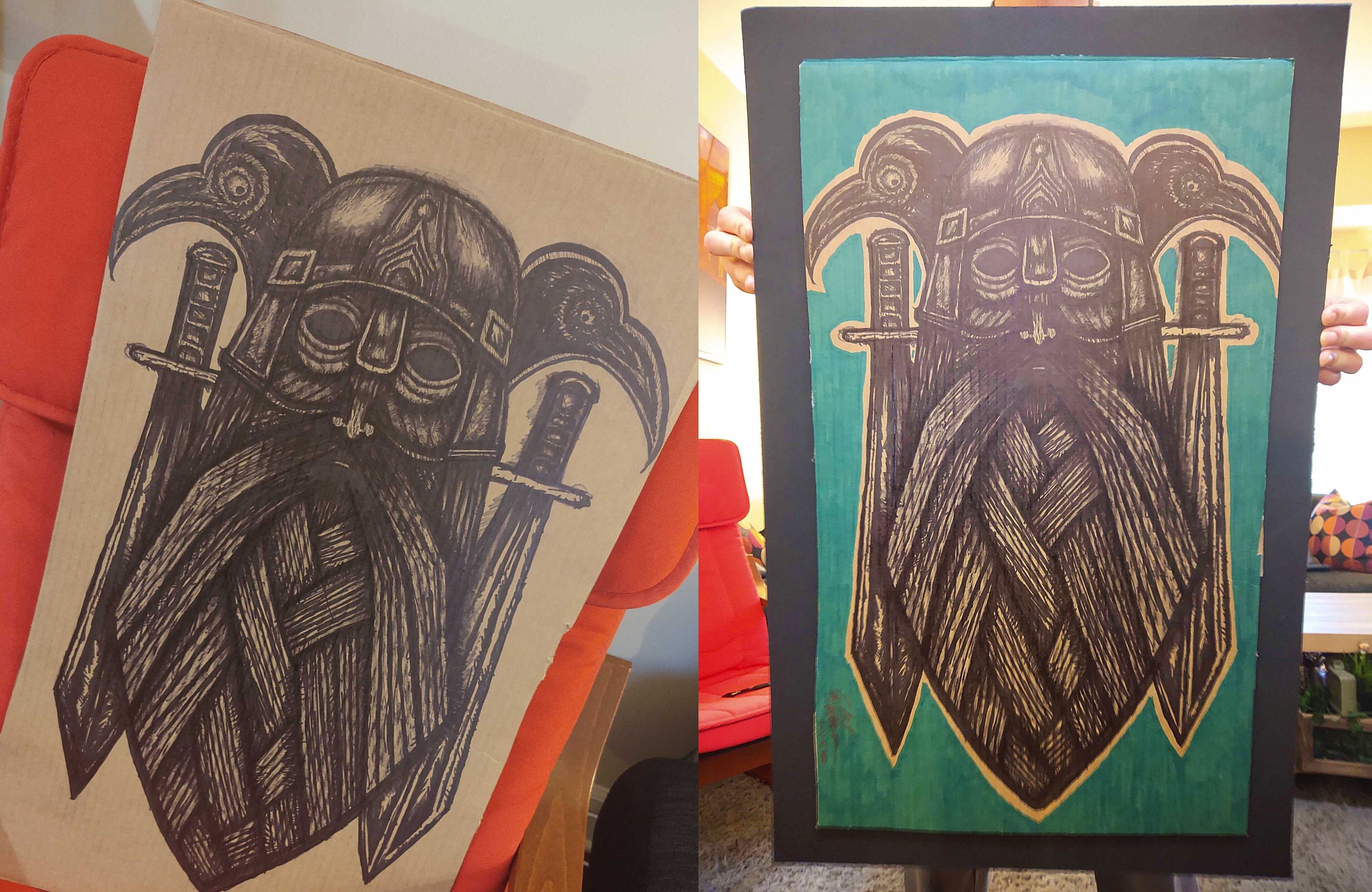 Wikinger Kopf Nordischer Krieger Gesicht Bart Tinte Tattoo Etsy