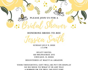 Bride to Bee Bridal Shower Invitation Template