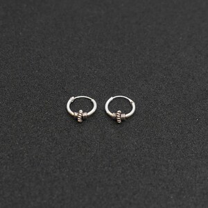 8 mm Bali Hoop Twist Beaded Design Small Hinged Sleeper Earrings 925-Sterling Silver