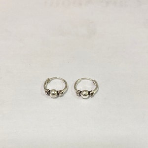 Bali Hoop Small Hinged Sleeper Earrings 925-Sterling Silver 8,10,12 mm Decorated design