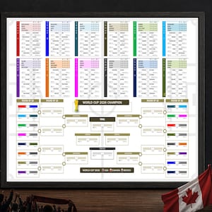 Puede incluir: Un póster enmarcado con el calendario del torneo de la Copa del Mundo 2026. El póster muestra un cuadro con espacios para equipos y el texto "WORLD CUP 2026 TOURNAMENT SCHEDULE". Disponible en tamaños A2, A3, A4 y tamaños US (45,7x61cm, 40,6x50,8cm, 27,9x35,6cm).