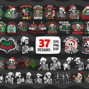 Pacote SVG de esqueleto de Natal, Svg de Natal, Svg de caveira de Natal engraçada, Svg de humor de Natal, Personagem de Natal Png, PNG de Natal, Cricut