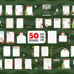 50 Brief an Santa für Kind, Brief an Santa zum Ausdrucken, einfach zu drucken, Brief an Santa Bundle, Weihnachtswunschliste für Kinder, Malbrief