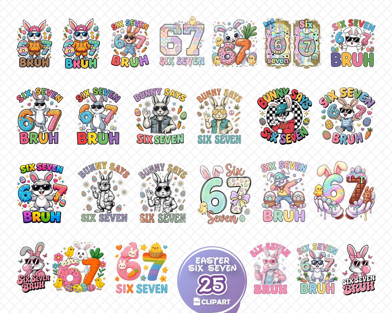 Happy Easter Day 67 Bunny Bundle PNG, Six Seven Bruh Easter Day, 67 ...
