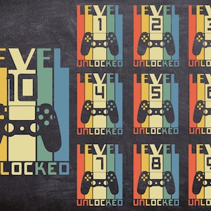 Level 1-10 Entriegelter Svg, Geburtstag Junge Svg, Geburtstagspaket Svg, Videospiel Svg, Videospiel Controller Joystick Svg, Png, Eps, Cricut, Clipart