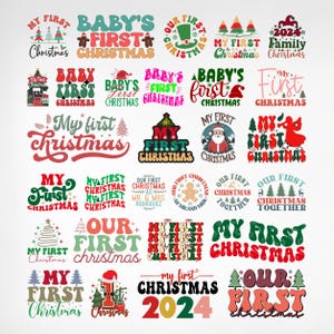 Ensemble Svg premier Noël de bébé rétro, Svg premier Noël, Notre premier Noël 2025 Svg, Mon premier Noël Svg, Svg Noël rétro, Png