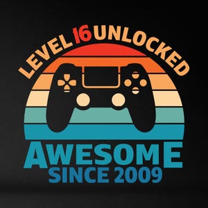 Niveau 16 ontgrendeld Svg, 16e verjaardag jongen Svg, 16e verjaardag Svg, 16 jaar oude Svg, videogame Svg, videogamecontroller Joystick Svg, png