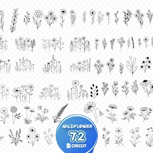 Bundle SVG de fleurs sauvages, prairie de fleurs Svg, bordure de fleurs SVG, bouquet de fleurs minimaliste, fleurs sauvages Svg, Svg floral, Svg botanique, Png, Cricut