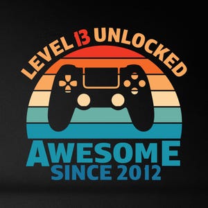 Niveau 13 ontgrendeld Svg, 13e verjaardag jongen Svg, verjaardag Svg, 13 jaar oude Svg, videogame Svg, videogamecontroller Joystick Svg, png, Cricut
