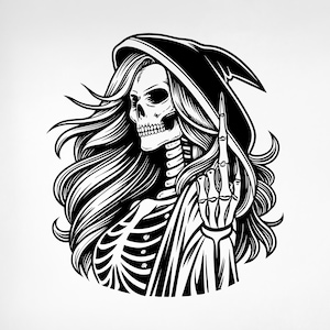Female Grim Reaper Svg, Female Grim Reaper Skeleton, Skeleton Svg, Female Skeleton Middle Finger SVG PNG, Halloween Skeleton Svg, Png,Cricut