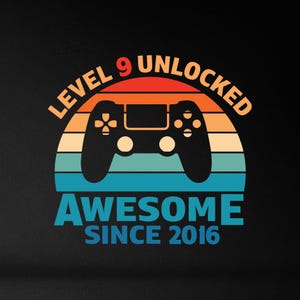 Niveau 9 ontgrendeld Svg, 9e verjaardag jongen Svg, 9e verjaardag Svg, 9 jaar oude Svg, videogame Svg, videogamecontroller Joystick Svg, Png, Cricut