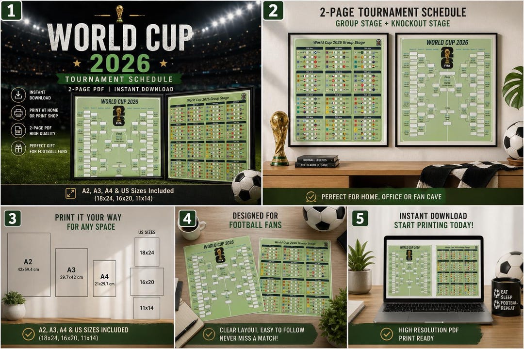 World Cup 2026 Calendar, Printable Wall Chart, Football Match Schedule