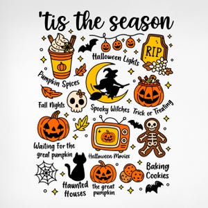 Tis the Season Svg, felpa autunnale, Ringraziamento PNG, Zucca e spezie PNG, Halloween Svg, Halloween retrò Svg, scheletro Svg, PNG, Cricut
