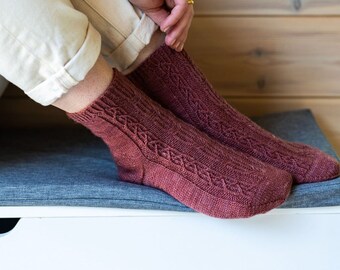 Cable Socks Knitting Pattern, Ankle Ribbed Knit Wool Socks, Womens Socks Knit Pattern, Cozy Wool Cable Knit Socks, Ornate Socks Pattern
