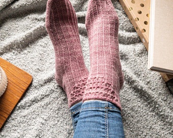 Lace Socks Knitting Pattern for Women, Simple Knit Socks Pattern, Summer Ankle Knit Socks, Sock Knitting Pattern, Small Knit Gift Project
