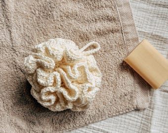 Patrón de esponja de baño fácil de crochet, esponja vegetal de crochet para principiantes, exfoliante corporal ecológico, esponja de ducha de spa, tutorial de esponja para lavar