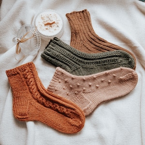 Set of Sock Knitting Patterns Perfect for Gift Knitting, Cozy Worsted Boot Socks Knit Pattern, Warm Cable Knit Socks, Beginner Sock Patterns