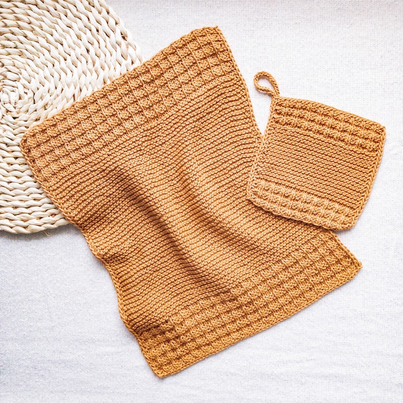 8 Beginner Kitchen Towels and Dishcloths Knitting Pattern Set, Easy Knit Projects, DIY Boho Farmhouse Kitchen Decor, Simple Knit Dishcloths image 5