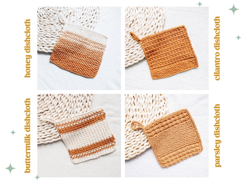 8 Beginner Kitchen Towels and Dishcloths Knitting Pattern Set, Easy Knit Projects, DIY Boho Farmhouse Kitchen Decor, Simple Knit Dishcloths image 3