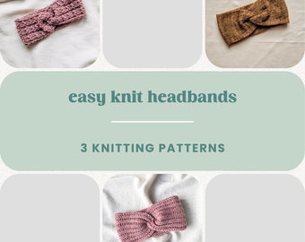 3 Simple Cozy Headband Knitting Patterns, Beginner Knit Twist Headbands, Easy Worsted Headband Patterns for Beginners, Classic Knit Headband