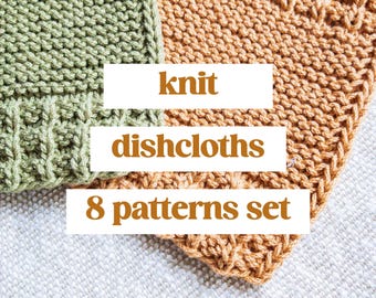 Easy Dishcloth Knitting Pattern Set of 8, Beginner Washcloth Knit Pattern, Easy Knit Dishcloth, Simple Farmhouse Dishcloth Knitting Pattern