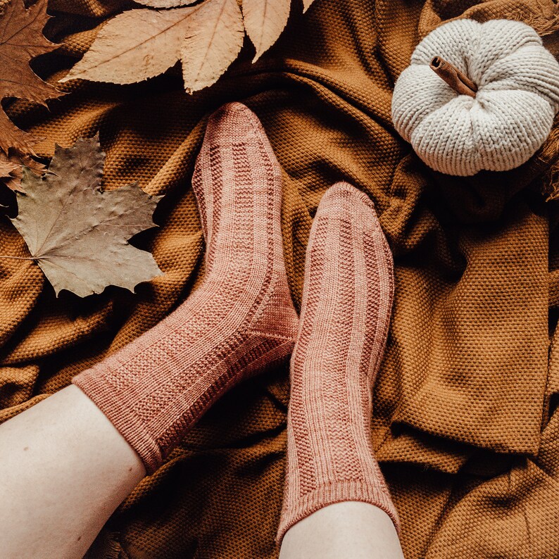 Classic Ribbed Socks Knitting Pattern, Cozy Women Knit Wool Socks, Texture Socks Knit Pattern, Easy Socks Knitting Pattern image 1