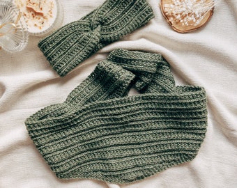 Beginner Triangle Scarf and Headband Knitting Pattern Set, Simple Small Knit Shawl, Minimalist Knit Scarf, Easy Knit Earwarmer Headband
