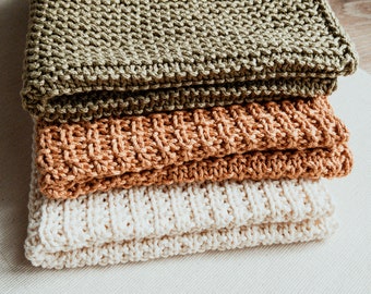 8 Beginner Kitchen Towels and Dishcloths Knitting Pattern Set, Easy Knit Projects, DIY Boho Farmhouse Kitchen Decor, Simple Knit Dishcloths