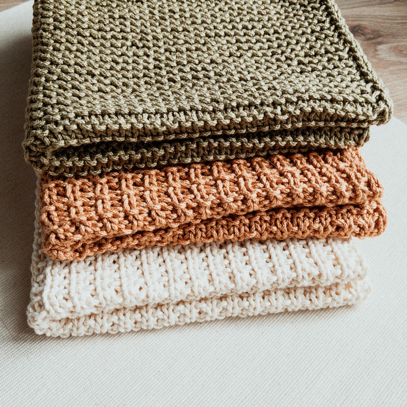 8 Beginner Kitchen Towels and Dishcloths Knitting Pattern Set, Easy Knit Projects, DIY Boho Farmhouse Kitchen Decor, Simple Knit Dishcloths image 1