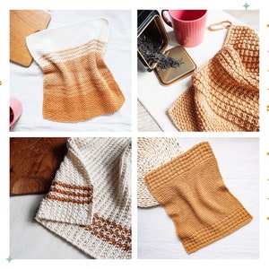 8 Beginner Kitchen Towels and Dishcloths Knitting Pattern Set, Easy Knit Projects, DIY Boho Farmhouse Kitchen Decor, Simple Knit Dishcloths image 2