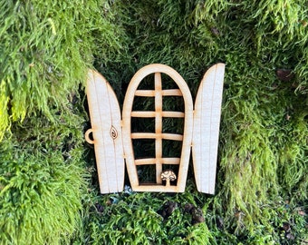 Ventana de hadas - Ventana en miniatura con contraventanas y hongo - Accesorio para jardín de hadas DIY