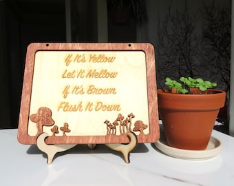 Letrero de cabaña/hogar - Instrucciones para invitados: Si es amarillo, déjalo reposar - Marco de hongo