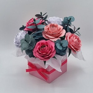 Paper Flower bouquet box Handmade Roses Eucalyptus Flower arrangement Birthday Anniversary Special gift fragrance free unique gift