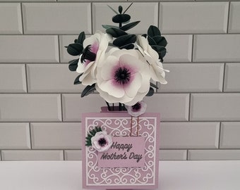 Mother's day paper flowers vase with card handmade anemone flower arrangement, fragrance free