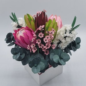 Paper Flower bouquet box Handmade Proteas Bottle brush wax flowers Eucalyptus flower arrangement Birthday gift Anniversary flowers image 3