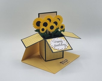 Handmade Pop Up Box Happy Birthday Card with Sunflowers