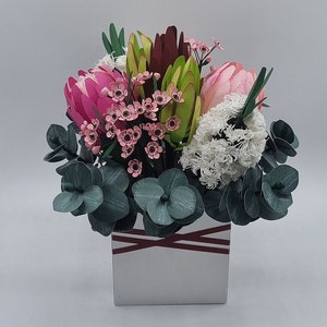 Paper Flower bouquet box Handmade Proteas Bottle brush wax flowers Eucalyptus flower arrangement Birthday gift Anniversary flowers image 7