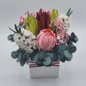 Paper Flower bouquet box Handmade Proteas Bottle brush wax flowers Eucalyptus flower arrangement Birthday gift Anniversary flowers image 5