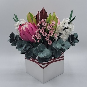 Paper Flower bouquet box Handmade Proteas Bottle brush wax flowers Eucalyptus flower arrangement Birthday gift Anniversary flowers image 9