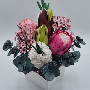 Paper Flower bouquet box Handmade Proteas Bottle brush wax flowers Eucalyptus flower arrangement Birthday gift Anniversary flowers image 8