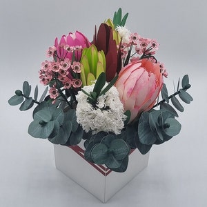 Paper Flower bouquet box Handmade Proteas Bottle brush wax flowers Eucalyptus flower arrangement Birthday gift Anniversary flowers image 6