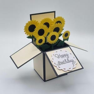Handmade Pop Up Box Happy Birthday Card with Sunflowers