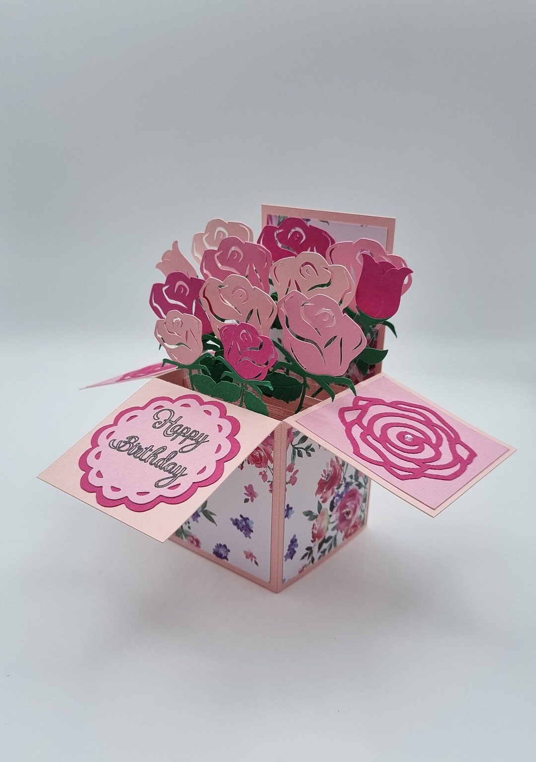 Handmade Pop up Box Happy Birthday Card With Roses - Etsy