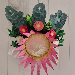 Paper Flower bouquet box Handmade King Protea Everlasting flowers Eucalyptus arrangement Birthday Anniversary flower gift