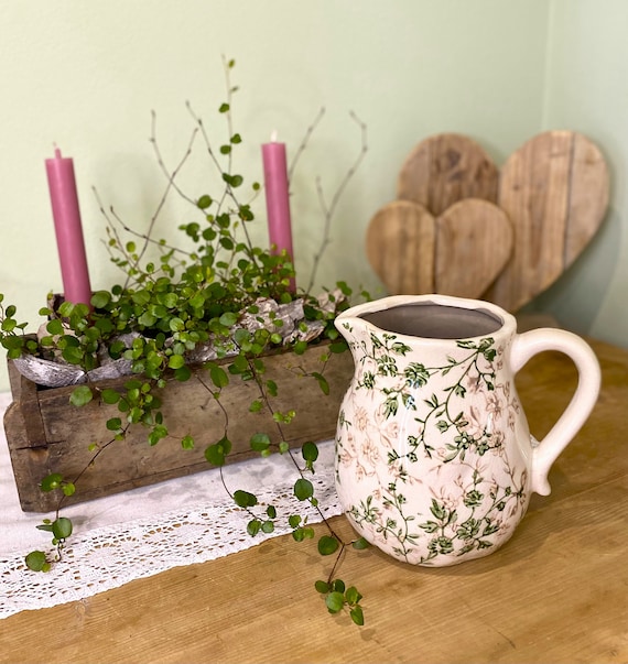 Petit Pichet En Granit émaillé Gris – Motif Floral – Idéal Camping/déco