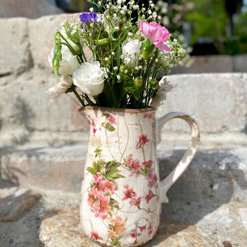 Krug 23cm Kanne Vase Keramik Vintage Shabby Landhaus