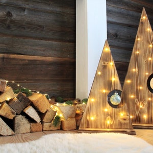 Christmas tree wood with fairy lights decoration Christmas tree Christmas tree