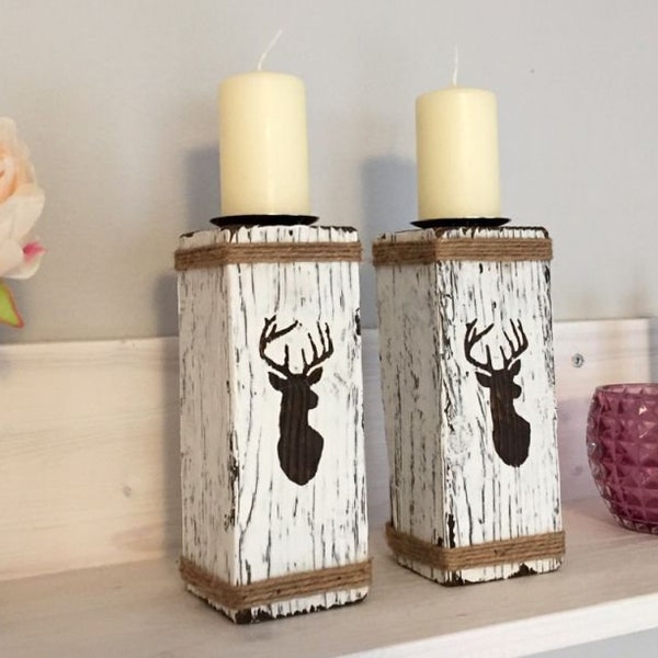 Kerzenständer Holz mit Hirsch-Motiv